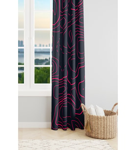 Wave Fuchsia Desenli Süet Oturma Odası Salon Fon Perde Ekstrafor Büzgü TEK KANAT PRD-1097