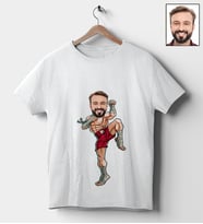 Kişiye Özel Kick Box Tasarımlı Karikatür Tişört 112 (Beyaz)
