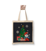 Papa Smurf Around The Christmas Tree Yılbaşı Beyaz Bez Çanta Uzun Saplı Alışveriş Çantası