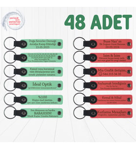 Yeşil & Nar Çiçeği, Pastane Müşterilerine Teşekkür Hediyesi 48’li Set, Mesajlı Hatıra Anahtarlık