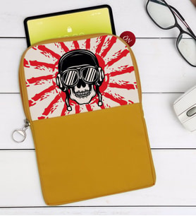 BK Gift Kurukafa Tasarımlı Taşınabilir Koruyucu Tablet Kılıfı & Organizer Çanta - Sarı-9