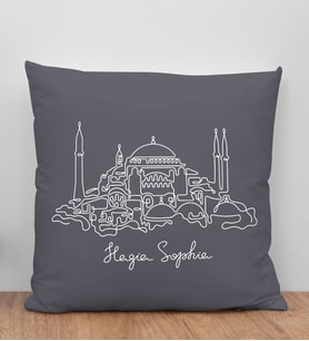 BK Gift Ayasofya Camii Tasarımlı Antrasit Kırlent Yastık, Arkadaşa Hediye, Ev Dekorasyonu, Ev Hediyesi-1