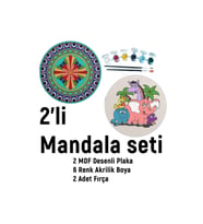 2'li Mandala Boyama Seti- Okul-aile Etkinliği-2 Ham Mdf Plaka, 6 Renk Boya,2 Fırça Model-44