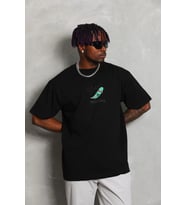 Erkek Baskılı T-Shirt Kısa Kol Bisiklet Yaka Rahat Kalıp Tişört - Siyah