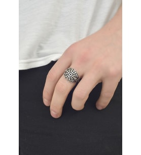 Erkek Antik Gümüş Geometrik Yüzük