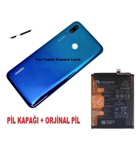 Tkgz Huawei Uyumlu P Smart 2019 Kasa Arka Pil Kapağı + PİL MAVİ
