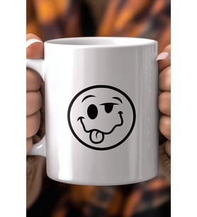 Emoji Yüz Desenli 330ml Baskılı Beyaz Seramik Kupa Bardak
