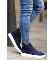 Shoetyle - Lacivert Hakiki Deri Süet Erkek Chelsea Bot   250-041