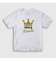 Presmono Unisex Çocuk Beyaz Backgammon King Tavla Kralı Oyun V3 T-Shirt 416978tt (Beyaz)