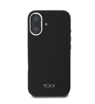 TUMI iPhone 16 Kılıf TUMI Orjinal Lisanslı M-safe Şarj Özellikli Metal Yazı Logolu PU Deri Kapak (Siyah)