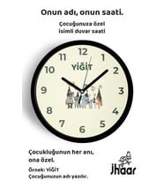 İsme Özel Sevimli Hayvanlar Çocuk Odası Duvar Saati Orta Boy 30 cm Siyah Camlı Sessiz