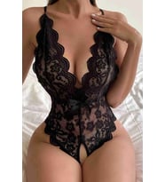 Özel Bölgesi Açık Dantelli Siyah Fantazi Babydoll TM1277