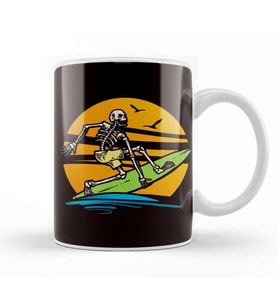Skeleton Surfer Surfboard Surfing Water Sports Longboard Kupa Bardak Porselen