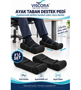 Ortopedik Visco Ayak Taban Destek Pedi 2’li – Masa Altı ve Seyahat İçin Ayarlanabilir Yapı