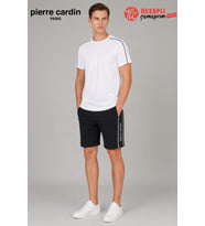 Pierre Cardin Premium Erkek Çizgili Pamuklu Rahat Kalıp Kısa Kollu Şortlu Pijama Takım Çorap Hediye