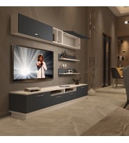 Decoraktiv Trendstyle 5220 Mdf Tv Ünitesi Tv Sehpası - Beyaz Antrasit (Beyaz - Antrasit)