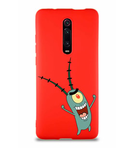 Xiaomi Mi 9T Soft Premier Kapak Plankton Tasarımlı Silikon Kılıf - Kırmızı (Şeffaf)