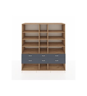 Kronos Dolap 12 Raflı 6 Çekmeceli  220x59x243 Çam-Çam/Antrasit