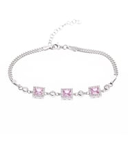 Kare Model 5 mm Pembe Zirkon Taşlı 925 Ayar Gümüş Kadın Bileklik