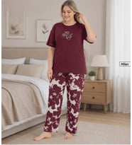 Pijamoni Kadın Milan Büyük Beden Bisiklet Yaka Kısa Kol İnce Pijama Takımı 7665/13B - 1 Adet