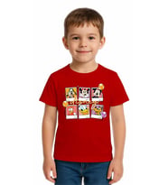 Unisex Disney Baskılı Çocuk Tişört pamuklu penye kumaş (Kırmızı)