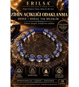 Sertifikalı Zihin Açıklığı Odaklanma Konsantrasyon Denge Doğal Taş Bileklik - Lacivert Aura Kuvars