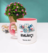 Emlakçı Tasarımlı Kişiye Özel Hediye Emlakçı Kupa Bardak Pembe