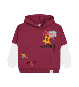 Civil Boys Stop Yıldız Baskılı 6-9 Yaş Sweatshirt - Bordo