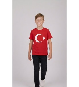 Erkek Çocuk AYYILDIZ Baskılı T-Shirt Ve Siyah Keten Pantolon Takım 23Nisan 29Ekim Özel Günler
