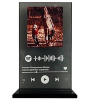 Füme Spotify Barkodlu Cam Plak, Kişiye Özel Fotoğraflı Spotify Şarkı Barkodlu Masaüstü Plak