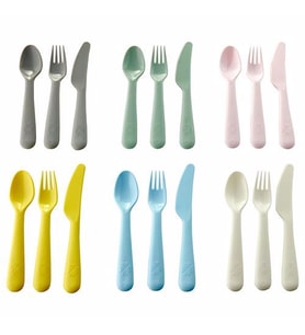 Çocuk Plastik Çatal-Bıçak-Kaşık Seti IKEA MeridyenDukkan Pasten Ton Renkleri 18 Parça