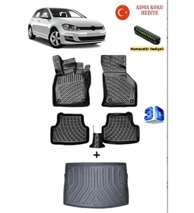 Rizline Volkswagen Golf 7 2012-2019 Yılları Arası Uyumlu 3D Havuzlu Paspas ve ÜST Bagaj Havuzu Seti ASMA KOKU VE NUMARATÖR HEDİYELİ
