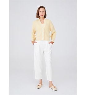 Peraluna OLIVIA CARDIGAN Selanik Örgü %100 Pamuk V Yaka Kadın Triko Hırka - Sarı