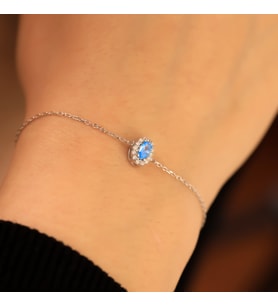 925 Ayar Gümüş Aquamarine Taşlı Oval Bileklik
