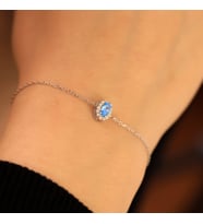 925 Ayar Gümüş Aquamarine Taşlı Oval Bileklik