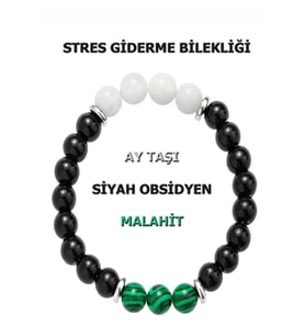 Doğal Taş Stres Bilekliği Ay Taşı - Obsidyen - Malahit