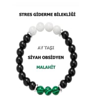 Doğal Taş Stres Bilekliği Ay Taşı - Obsidyen - Malahit