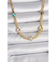 316L Çelik Gold Renk İtalyan Zincir Renkli Zirkon Taşlı Kalp Figür Kadın Kolye - SSSSSS5554-8