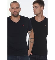 Dewberry Erkek Pamuklu V Yaka Tişört 2'li Set Lacivert-Siyah T8568 Günlük Giyim, T-Shirt, Hafta Sonu Kombini