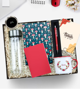 Kişiye Özel Mantar Desenli Defter & Gümüş Renk Detaylı Kırmızı Tükenmez Kalem & Derece Göstergeli Çift Cidarlı 300ml Cam Matara & Kırmızı Defter & Kırmızı Renk Detaylı Vintage Kupa Hediye Seti