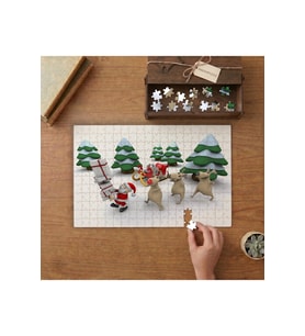 Noel Baba - Çam Ağaçları - Geyikler Tasarımı 240 parça Ahşap Puzzle Ahşap Kutuda MP04769