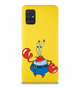 Samsung Galaxy A51 Soft Premier Kapak Bay Yengeç Tasarımlı Silikon Kılıf - Sarı (Şeffaf)
