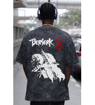 Tasarım Berserk Guts Anime Sırt Baskılı Unisex Oversize Eskitme Yıkamalı Tişört