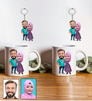 Kişiye Özel Sevgili Tasarımlı Karikatür 2 Adet Kupa Ve Anahtarlık Hediye Seti 97