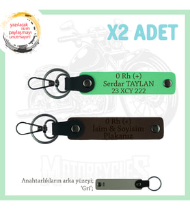 Hız Severlere İsim Plaka ve 0 Rh (+) Kan Grubu Yazılı Motorcu x2 Anahtarlık Set, K Kahve-F Yeşil-Gr