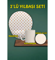 Yılbaşı Temalı 3'lü Bilek Destekli Mousepad Kupa Ve Bardak Altlığı Seti