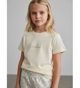 Kız Çocuk Sunshine Yazılı Tasarım T-shirt (Krem)