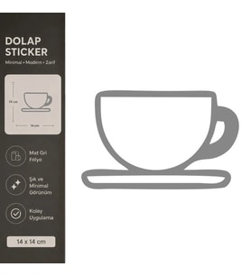 Fincan Mat Gri Dekoratif Folyo Sticker 14x14 cm
