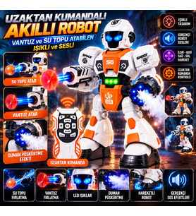 Uzaktan Kumandalı Akıllı Robot – Vantuz ve Su Topu Atabilen Sesli Işıklı Robot Oyuncak