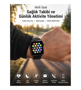 Mey İthalat® Telefon Görüşmesi Destekli, Nabız Ölçümü ve Uyku Analizi Özelliklerine Sahip Akıllı Saa